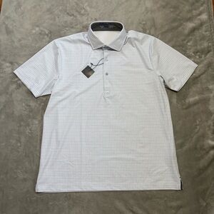 Twillory Men’s Event Polo Shirt Blue Windowpane Size XL Performance Dress Collar